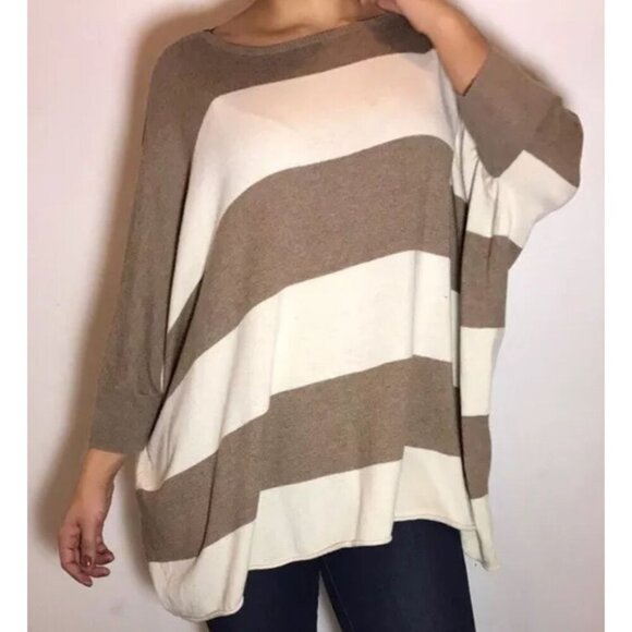 Anthropologie Moth Wool Rabbit Blend Boxy Batwing Striped Pullover Sweater Small - Picture 1 of 9